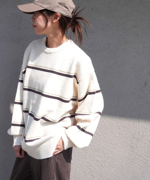 gossara(ゴサラ)の「アルパカタッチボーダーPO(ニット/セーター・レディース・グレー/ブラウン/アイボリー・FREE)」の6枚目の写真