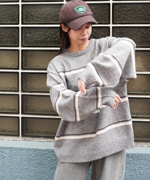 gossara(ゴサラ)の「アルパカタッチボーダーPO(ニット/セーター・レディース・グレー/ブラウン/アイボリー・FREE)」の9枚目の写真