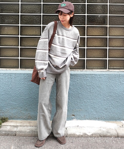 gossara(ゴサラ)の「アルパカタッチボーダーPO(ニット/セーター・レディース・グレー/ブラウン/アイボリー・FREE)」の11枚目の写真