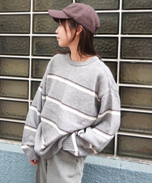 gossara(ゴサラ)の「アルパカタッチボーダーPO(ニット/セーター・レディース・グレー/ブラウン/アイボリー・FREE)」の8枚目の写真