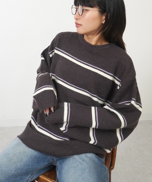 gossara(ゴサラ)の「アルパカタッチボーダーPO(ニット/セーター・レディース・グレー/ブラウン/アイボリー・FREE)」の13枚目の写真