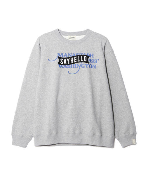 MANASTASH(マナスタッシュ)の「MANASTASH/マナスタッシュ SAYHELLO SWEATSHIRTS クルースウェット(スウェット・メンズ・グレー/ブラック・L/M/XL)」の2枚目の写真