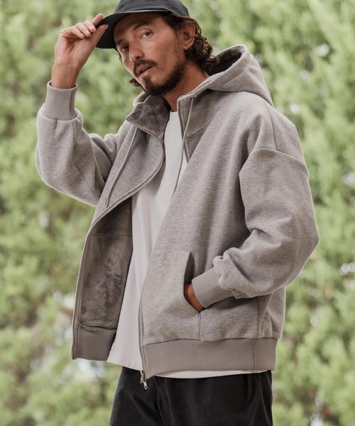 CAMBIO(カンビオ)の「mpa3980-Back Shaggy Boa Bonding Waffle Zip Up Parka ジップアップパーカー(A57425cmb)(パーカー・メンズ・ブラック/ミックスグレー/オフホワイト/ブルー・S/M/L)」の3枚目の写真