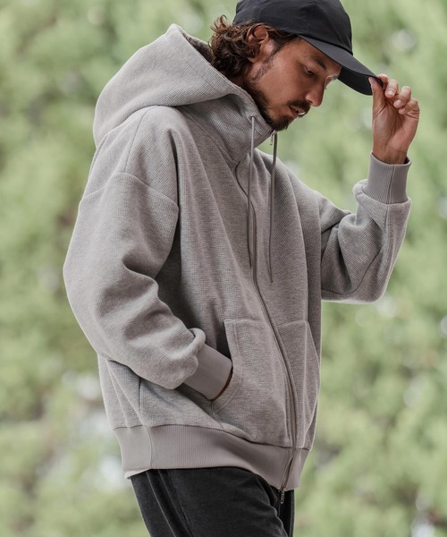 CAMBIO(カンビオ)の「mpa3980-Back Shaggy Boa Bonding Waffle Zip Up Parka ジップアップパーカー(A57425cmb)(パーカー・メンズ・ブラック/ミックスグレー/オフホワイト/ブルー・S/M/L)」の9枚目の写真
