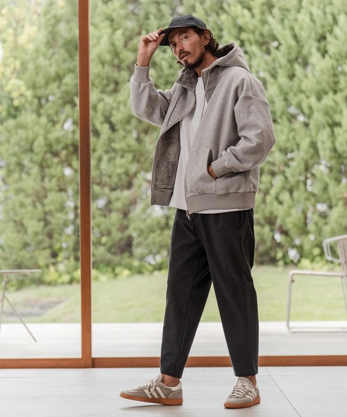 CAMBIO(カンビオ)の「mpa3980-Back Shaggy Boa Bonding Waffle Zip Up Parka ジップアップパーカー(A57425cmb)(パーカー・メンズ・ブラック/ミックスグレー/オフホワイト/ブルー・S/M/L)」の5枚目の写真