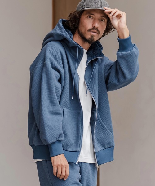 CAMBIO(カンビオ)の「mpa3980-Back Shaggy Boa Bonding Waffle Zip Up Parka ジップアップパーカー(A57425cmb)(パーカー・メンズ・ブラック/ミックスグレー/オフホワイト/ブルー・S/M/L)」の10枚目の写真
