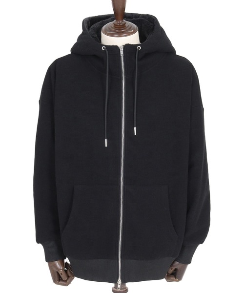 CAMBIO(カンビオ)の「mpa3980-Back Shaggy Boa Bonding Waffle Zip Up Parka ジップアップパーカー(A57425cmb)(パーカー・メンズ・ブラック/ミックスグレー/オフホワイト/ブルー・S/M/L)」の12枚目の写真