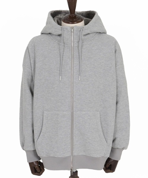 CAMBIO(カンビオ)の「mpa3980-Back Shaggy Boa Bonding Waffle Zip Up Parka ジップアップパーカー(A57425cmb)(パーカー・メンズ・ブラック/ミックスグレー/オフホワイト/ブルー・S/M/L)」の16枚目の写真