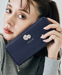 財布 レディース 長財布 花 きれいめ お洒落 青 ネイビーカラーブルー柄 桜流水と花の金襴織物で中型長財布＊上品で洗練された美しさ＊ネイビー
