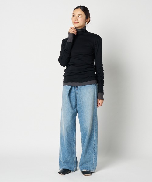 HELIOPOLE（エリオポール）の「【smooth skin series】CASHCOTTON TURTLE（Tシャツ/カットソー・レディース・アイボリー/ブラック/サックスブルー/ベージュ・38）」の12枚目の写真