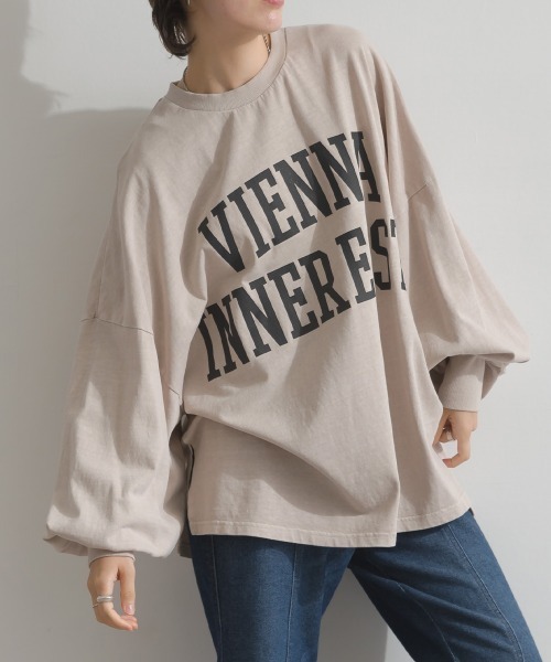 enhaut(アンオート)の「ピグメントOE天竺 ロゴプリント 袖ボリュームTシャツ VIENNA ロンT(Tシャツ/カットソー・レディース・アイボリー/グレイッシュベージュ/チャコールグレー/バーガンディー/ネイビー・FREE)」の10枚目の写真