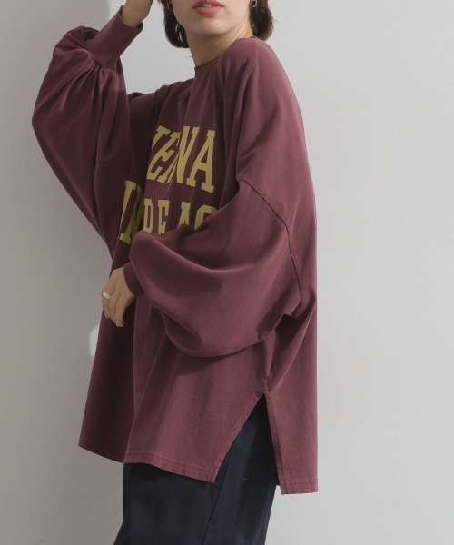 enhaut(アンオート)の「ピグメントOE天竺 ロゴプリント 袖ボリュームTシャツ VIENNA ロンT(Tシャツ/カットソー・レディース・アイボリー/グレイッシュベージュ/チャコールグレー/バーガンディー/ネイビー・FREE)」の14枚目の写真