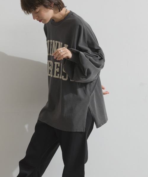 enhaut(アンオート)の「ピグメントOE天竺 ロゴプリント 袖ボリュームTシャツ VIENNA ロンT(Tシャツ/カットソー・レディース・アイボリー/グレイッシュベージュ/チャコールグレー/バーガンディー/ネイビー・FREE)」の18枚目の写真
