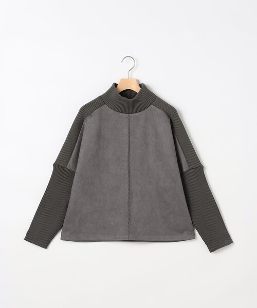 BEARDSLEY 24年 ウール ドルマンスリーブプルオーバー グレー 日本製 セットアップ対応》スエード×リブドルマンスリーブプルオーバー（T