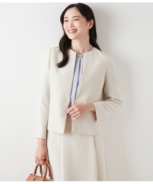 新品✨BEIGE,　ノーカラーリバージャケット　ダブルフェイス　ウール100％ 楽天市場】大人上品ジャケット ウール100％ ノーカラージャケット