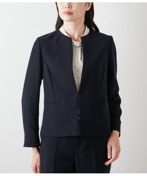 セール】【ウォッシャブル】ダブルフェイス ペプラムノーカラー