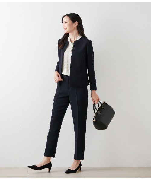 セール】【ウォッシャブル】ダブルフェイス ペプラムノーカラー