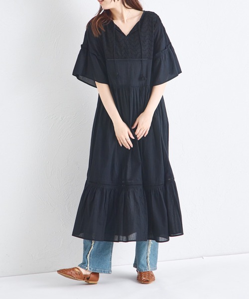 pairmanon（ペアマノン）の「【リンクコーデ】【ママサイズ】インド コットンボイル ワンピース（ワンピース・レディース・ブラック/パープル・FREE）」の3枚目の写真