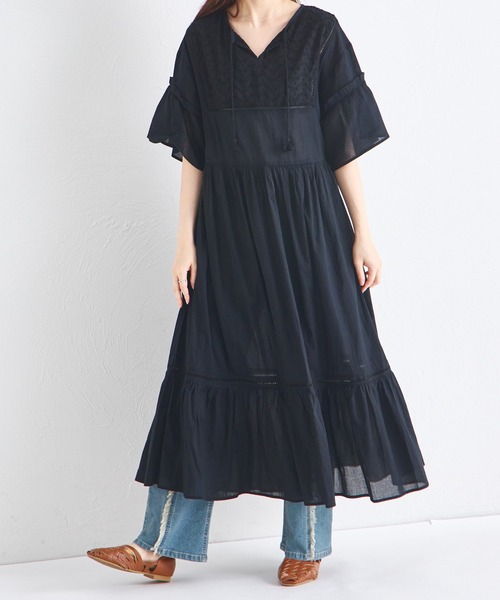 pairmanon（ペアマノン）の「【リンクコーデ】【ママサイズ】インド コットンボイル ワンピース（ワンピース・レディース・ブラック/パープル・FREE）」の4枚目の写真