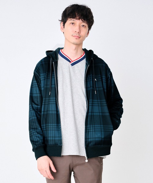 Arnold Palmer（アーノルドパーマー）の「ピーチシャギー シェア チェックプリント ジップパーカー（パーカー・レディース・ライトグレー/ブラック/グリーン・XS/S/M/L/LL）」の3枚目の写真