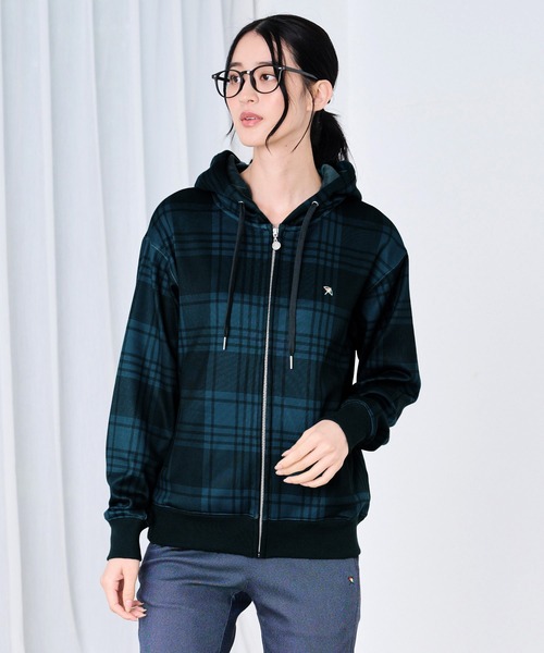 Arnold Palmer（アーノルドパーマー）の「ピーチシャギー シェア チェックプリント ジップパーカー（パーカー・レディース・ライトグレー/ブラック/グリーン・XS/S/M/L/LL）」の9枚目の写真