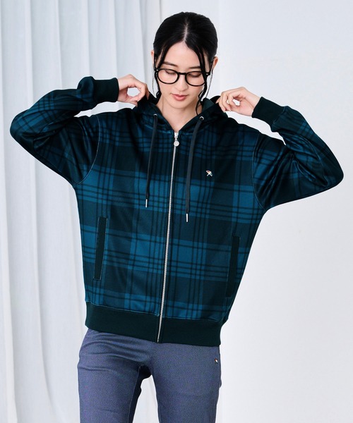 Arnold Palmer（アーノルドパーマー）の「ピーチシャギー シェア チェックプリント ジップパーカー（パーカー・レディース・ライトグレー/ブラック/グリーン・XS/S/M/L/LL）」の8枚目の写真