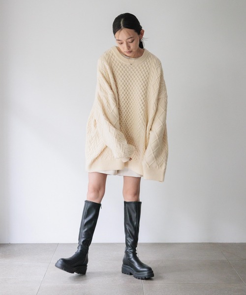 LOWRYS FARM（ローリーズファーム）の「ケーブルＢＩＧチュニック　605736（ニット/セーター・レディース・アイボリー/ブラック/グレー・FREE）」の18枚目の写真