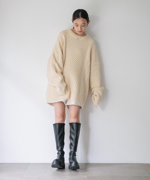 LOWRYS FARM（ローリーズファーム）の「ケーブルＢＩＧチュニック　605736（ニット/セーター・レディース・アイボリー/ブラック/グレー・FREE）」の21枚目の写真