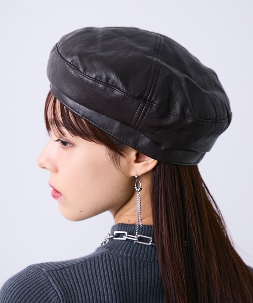 セール】フェイクレザーベレー帽（ハンチング/ベレー帽）｜MONOe