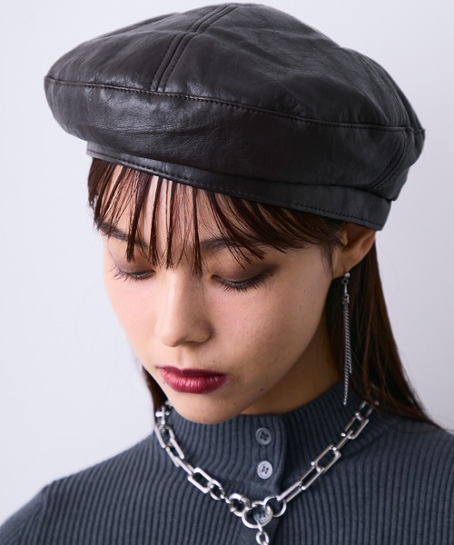 セール】フェイクレザーベレー帽（ハンチング/ベレー帽）｜MONOe