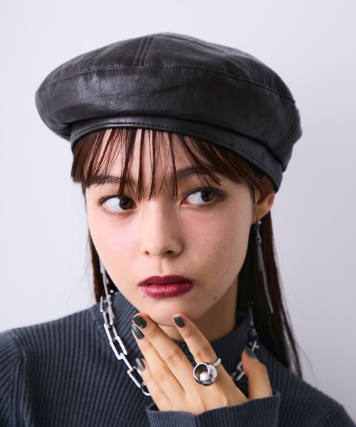 セール】フェイクレザーベレー帽（ハンチング/ベレー帽）｜MONOe