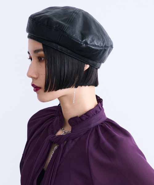 セール】フェイクレザーベレー帽（ハンチング/ベレー帽）｜MONOe