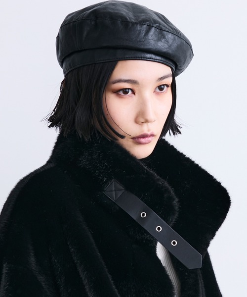 セール】フェイクレザーベレー帽（ハンチング/ベレー帽）｜MONOe