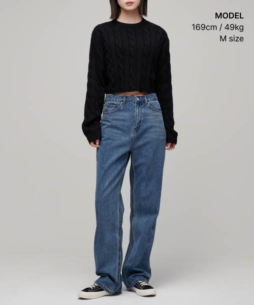MUSINSA STANDARD WOMAN（ムシンサスタンダードウーマン）の「ウィメンズアンゴラブレンドケーブルクロップニット[ブラック]（ニット/セーター・レディース・その他・SMALL/MEDIUM/LARGE/X-SMALL）」の8枚目の写真