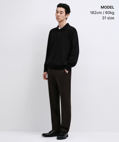 MUSINSA STANDARD（ムシンサスタンダード）の「セミワイド隠しバンディングスラックス[ダークブラウン]（スラックス・メンズ・その他・31/33/26/27/28/29/38/42/36/34/32/30/40）」の2枚目の写真