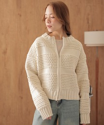 texture double zip knit tops