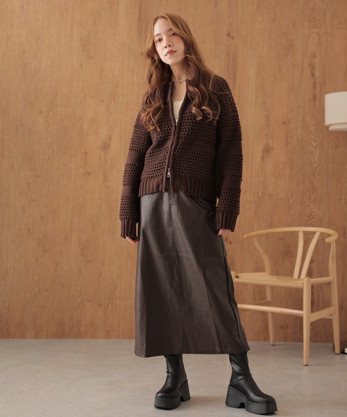 SUWDEE（スーディー）の「texture double zip knit tops（ニット/セーター・レディース・アイボリー/ブラウン・FREE）」の11枚目の写真