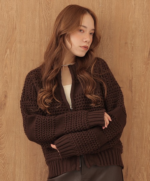 SUWDEE（スーディー）の「texture double zip knit tops（ニット/セーター・レディース・アイボリー/ブラウン・FREE）」の12枚目の写真
