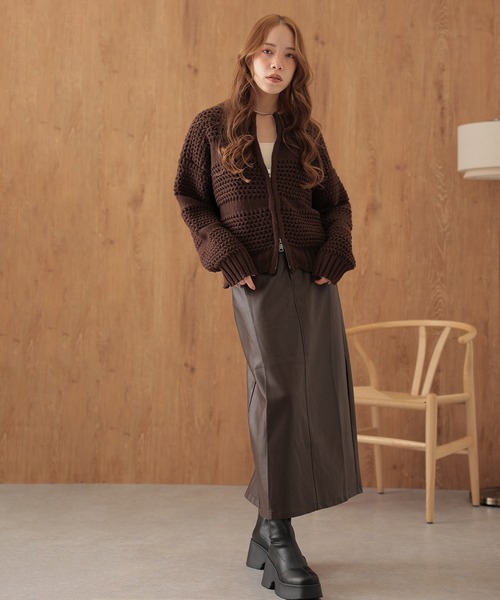 SUWDEE（スーディー）の「texture double zip knit tops（ニット/セーター・レディース・アイボリー/ブラウン・FREE）」の13枚目の写真