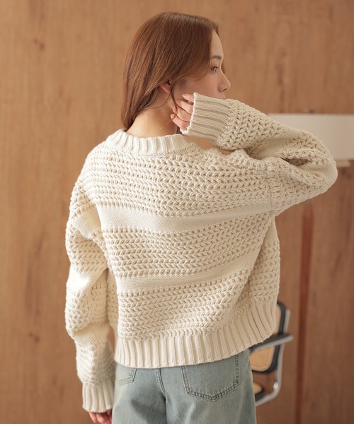 SUWDEE（スーディー）の「texture double zip knit tops（ニット/セーター・レディース・アイボリー/ブラウン・FREE）」の4枚目の写真