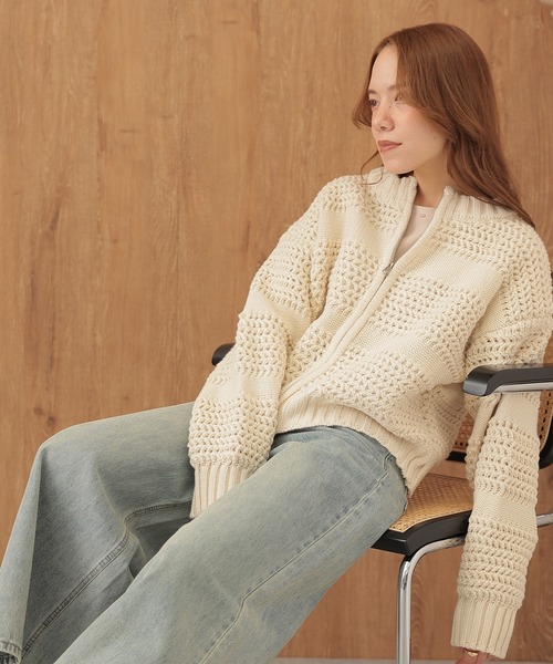 SUWDEE（スーディー）の「texture double zip knit tops（ニット/セーター・レディース・アイボリー/ブラウン・FREE）」の5枚目の写真
