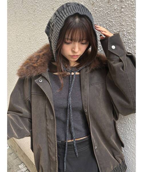 MURUA（ムルーア）の「リブニットバブーシュカ（ニットキャップ/ビーニー・レディース・ブラック・FREE）」の7枚目の写真