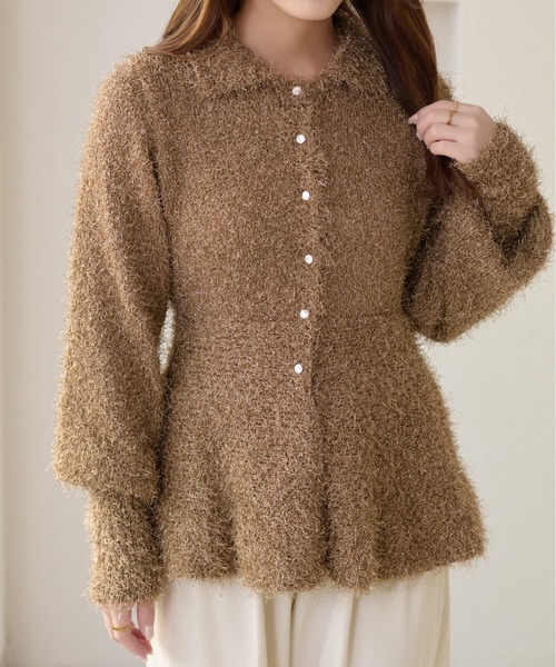 セール】【apres jour clair】ラメシャギーペプラムカーディガン