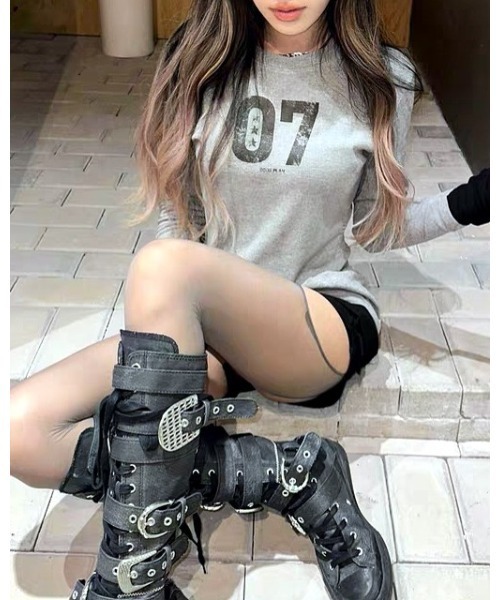 CHEER(チアー)の「配色ロゴプリントトップス(Tシャツ/カットソー・レディース・グレー・M)」の8枚目の写真