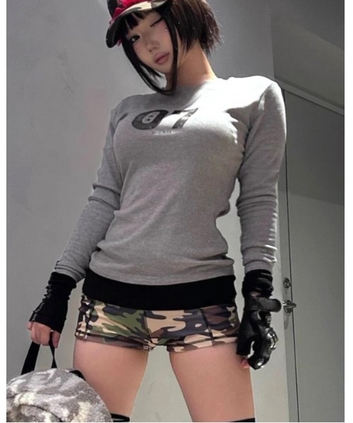 CHEER(チアー)の「配色ロゴプリントトップス(Tシャツ/カットソー・レディース・グレー・M)」の9枚目の写真