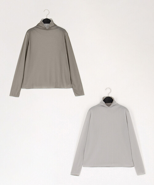 COMME CA(コムサ)の「〔 TALLサイズ 〕 ソフトチュール×ウーリー分繊トリコット広巾 プルオーバー(Tシャツ/カットソー・レディース・カーキブラウン/ボルドー・15号)」の2枚目の写真