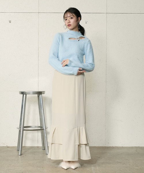 Elishe（エリシェ）の「ラインストーンフリルマーメイドスカート（スカート・レディース・チャコールグレー/アイボリー/ベージュ・0/1）」の7枚目の写真