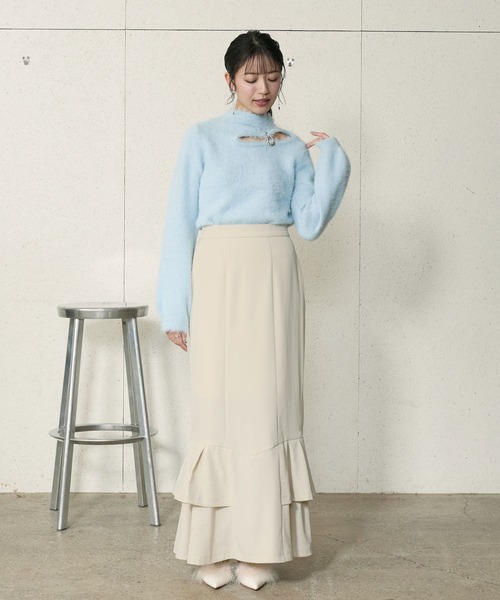 Elishe（エリシェ）の「ラインストーンフリルマーメイドスカート（スカート・レディース・チャコールグレー/アイボリー/ベージュ・0/1）」の8枚目の写真