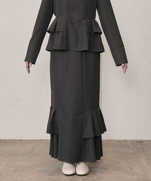 Elishe（エリシェ）の「ラインストーンフリルマーメイドスカート（スカート・レディース・チャコールグレー/アイボリー/ベージュ・0/1）」の16枚目の写真