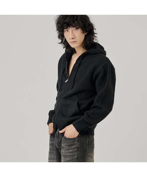 THE-ABON(エイボン)の「ソフトウールオーバーフードジップアップブラック(パーカー・メンズ・ブラック・LARGE/X-LARGE)」の1枚目の写真